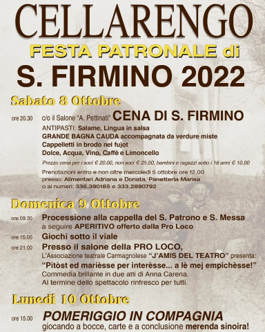 Cellarengo | Festa patronale di San Firmino (edizione 2022)